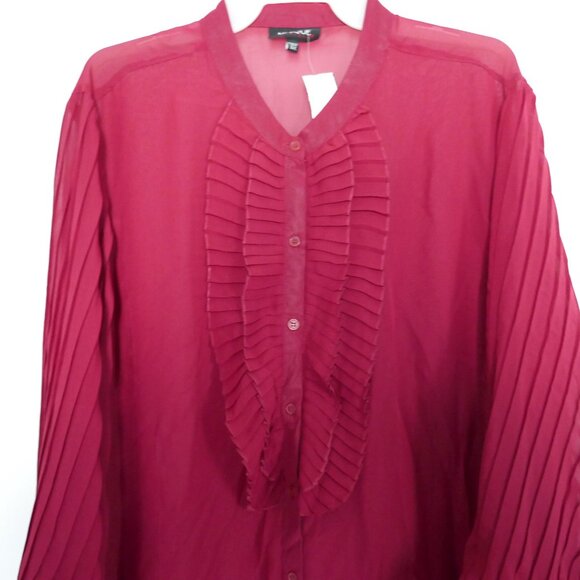 NWT delicate sheer blouse accordion pleats sleeves & ruffle magenta-red size 3X - Picture 1 of 4
